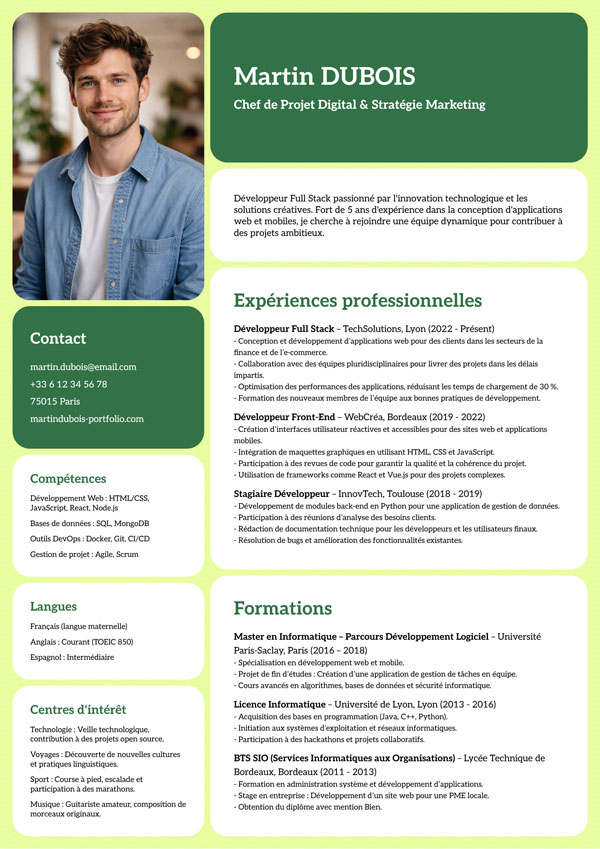 CV innovant pour candidatures en start-up ou tech – design airy et sections claires, Currivitae