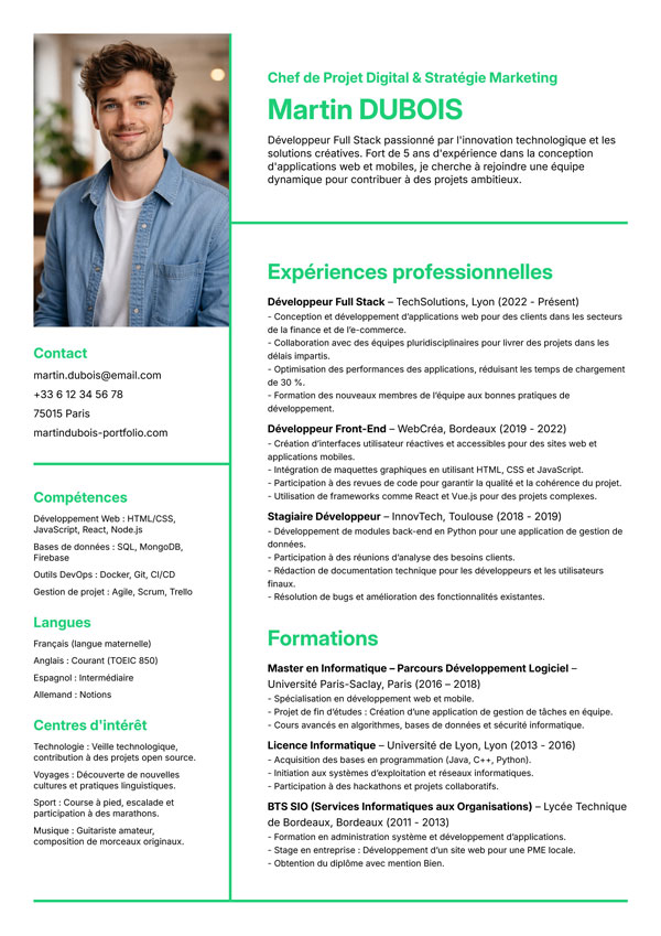 Modèle de CV gratuit et rapide à personnaliser