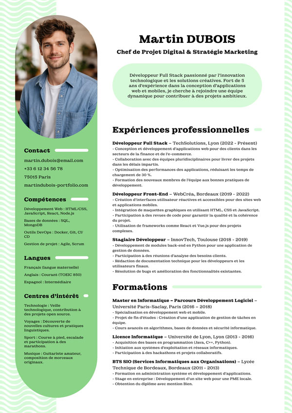 Modèle de CV élégant et moderne pour profils créatifs – personnalisable en ligne gratuitement sur Currivitae