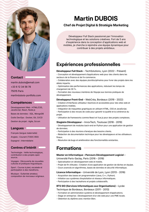 Modèle de CV gratuit et rapide à personnaliser