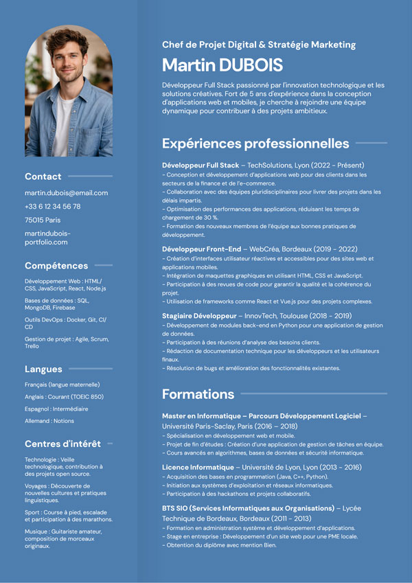 Modèle de CV gratuit et rapide à personnaliser