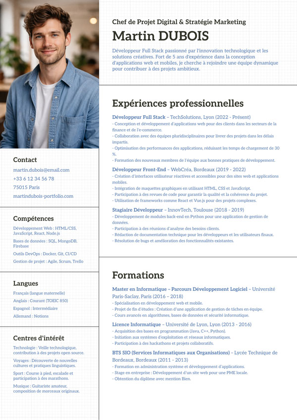 Modèle de CV gratuit et rapide à personnaliser
