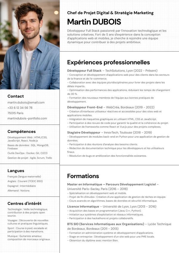 Exemple de modèle de CV moderne et personnalisable